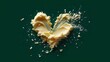 © Yuliia - Creamy peanut butter heart shape exploding with dynamic splash and scattered pieces on dark green background for food advertising and culinary design.