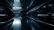© PikePicture - Sculpted shiny metallic surfaces form a stylized tunnel or corridor, with horizontal glowing lights accelerating perspective and creating a dynamic, abstract high tech background