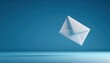 © Liliia - Envelope Falls On Blue Background: Email Notification In Process Of Rendering. Digital Communication Concept With Copy Space. Paper Envelope Falling Down.