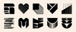 © Azat Valeev - Abstract brutal shape logo element set. Minimalist brutalist vector icon with y2k geometry and halftone detail. Futuristic tech graphic supports bold postmodern brand identity and emblem design.