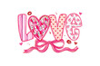 © Lemon - Love, Pink Balloon Font Text with Cute Ribbon Bow Valentine illustration Sublimation Design