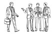 © skilleddesigner90 - Top view cad drawing set for architectural projects, executive men standing. Construction people in lines project drawing architects and workers editable vector