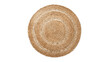© Newleks - Round natural fiber rug displaying woven jute texture and circular braided pattern, providing rustic home decor element on transparent background