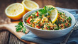 © Suresh Thangavel - Traditional Middle Eastern tabbouleh salad with parsley, bulgur, tomatoes, lemon juice, olive oil