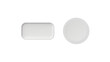 © PixelVistaStudio - Two minimalist white ceramic serving dishes one rectangular and one round