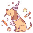© mocha - Sleepy Bloodhound with with a scarf, set in a charming Birthday theme – Candy Shop color vector art