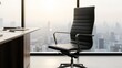 © YHA10 - Empty Executive Office Chair Facing Window, Business Leadership and Vacancy Concept