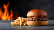 © Intach - Dynamic atmosphere grilling juicy burgers and crispy fries in restaurant food photography