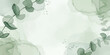 © Kafi - Watercolor background with sage green eucalyptus leaves and organic ink texture border