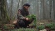 © Sergey - slavic folk healer in early spring forest, collecting fresh herbs, soft mist, calm renewal atmosphere, natural colors, historical authenticity