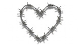 Heart shape made from barbed wire, isolated on white background, symbolizing painful love or difficult relationships