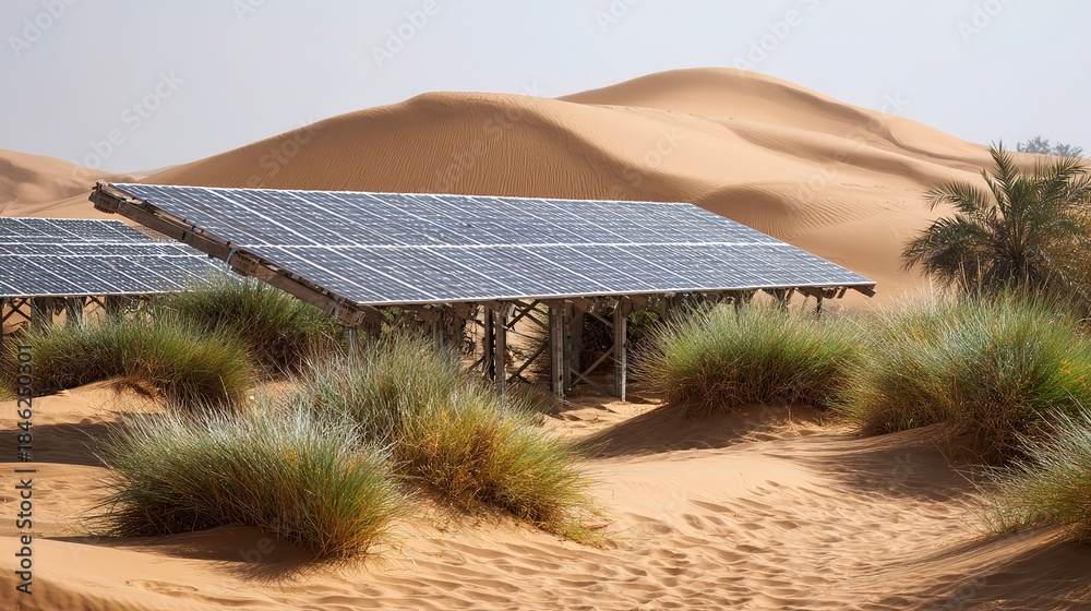 Stockfotot Solar PV desert control power station, PV panel arrays ...