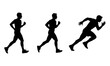 © Shilastock - A set of three black silhouettes depicting a person jogging in winter attire. The images capture different stages of the jogging motion, showcasing the dynamic movement and athletic posture.