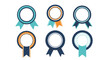 © Lucas - Flat design vector illustration of six unique award and quality guarantee badges with various ribbon styles.