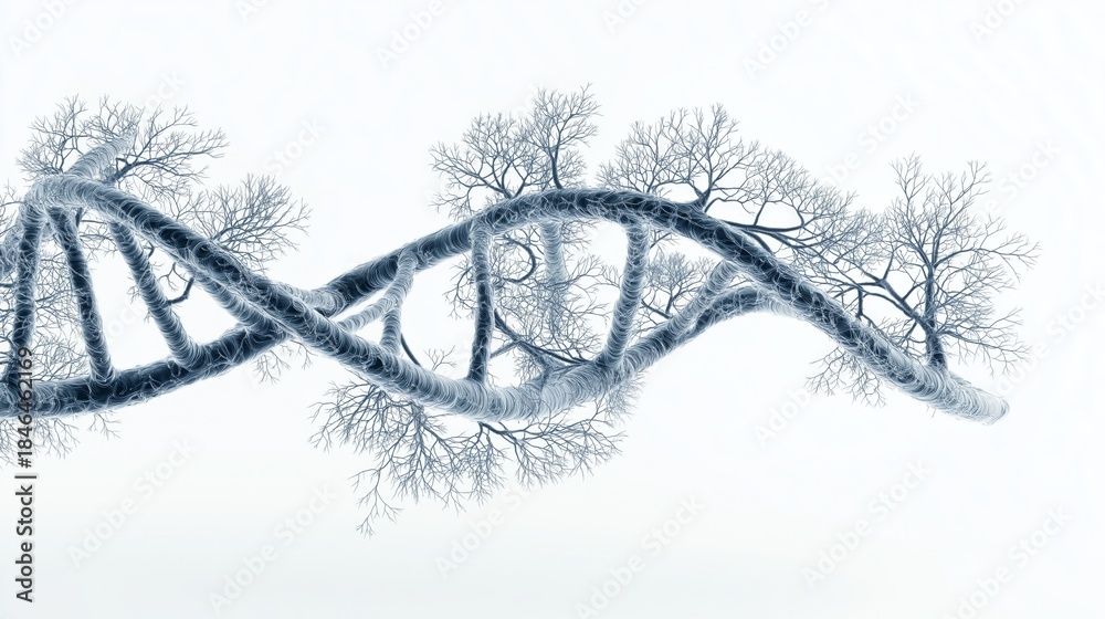 DNA structure resembles tree branches in scientific artwork depicting ...