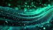 © vectorwin - Abstract network of glowing teal fiber optic lines transmitting data and information particles, symbolizing global connectivity, technology, and futuristic digital communication