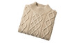 © Natalia - Isolated beige knit sweater with cable knit pattern, thick ribbed collar on solid color backdrop