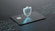 © TensorSpark - Credit card with glowing shield icon above chip, representing ecommerce fraud prevention and payment security safeguard.