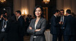 © NeuroCake - Confident asian businesswoman with arms crossed at a corporate event. Successful female executive leader posing for a portrait during a professional conference
