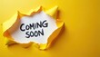 © Viktor - Torn paper message Coming Soon on yellow. Announcing future product service. Exciting reveal concept with bright, modern design. Ideal for marketing promo, advertising campaign, store opening