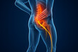 © Tanu - Human body anatomy with sciatic nerve highlighted in glowing orange showing leg pain condition