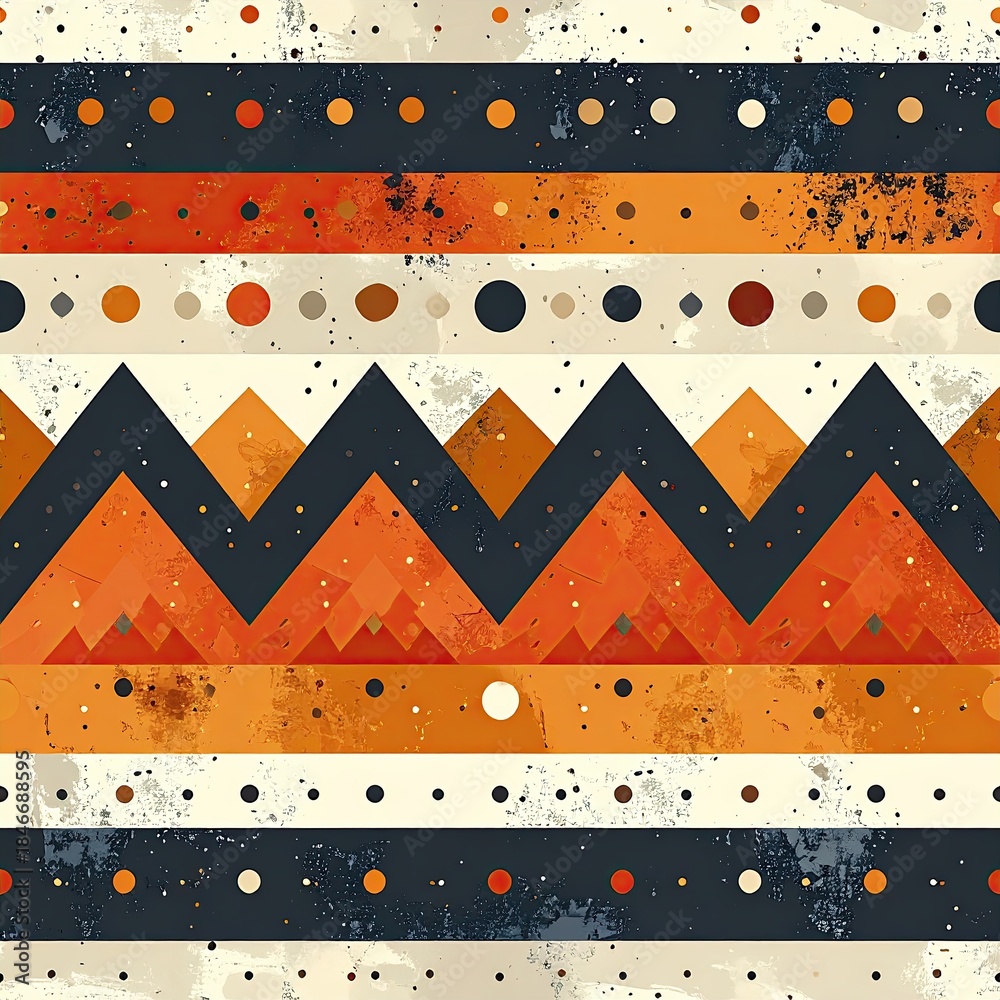 Abstract Geometric Seamless Pattern with Tribal Motifs in Earthy Tones