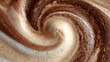 © horizon - Extreme close-up top view of espresso coffee foam texture with swirling crema bubbles in rich brown and beige tones abstract background.