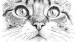 © Halina - Cat engraving sketch with expressive eyes and fine whisker details in monochrome closeup illustration portrait