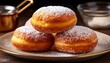 © Melchiorre - a close up shot of golden fluffy doughnuts dusted with a delicate layer of powdered sugar on a plate evoking a sense of culinary delight
