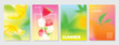 © babeer - Abstract colorful gradient fruit card background set. Minimalist poster with lemon. Modern summer and spring wallpaper design for drink menu, promotion, beverages, ads.