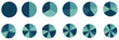 © Top - Pie chart set. Colorful diagram collection with sections or steps. 1,2,3,4,56,7,8,9,10,11,12 segment infographic. Circle pie chart diagram. Set of colorful pie charts with varying segments. eps 10
