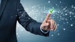 © Depot - Businessmans Finger Tapping on a Digital Check Mark Icon in a Network Grid.