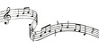 © skilleddesigner90 - Vector musical melody with floating notes on staff lines. Curved musical notes and treble clef lines illustration.