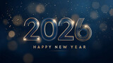 happy new year 2026 dark blue and gold digital graphic background
