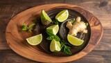ginger and lime on the table with fresh green leaves