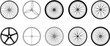 © MdAbdur - Assortment of Bicycle Wheels and Spokes in Black and White Line Art bike