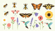 © Enggar - A colorful nature collection featuring a butterfly and flowers in a floral spring design set with summer insect wings and vector illustration art patterns