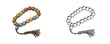 © Dzianis - Vector illustration of colorful round prayer beads with a long tassel in two styles a color drawing and a simple black outline design