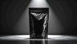 © Nurita - Sleek and modern black stand-up pouch packaging illuminated by a dramatic spotlight, ideal for showcasing premium food, coffee, or cosmetic products in a sophisticated setting