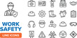 © MstRokeya - Work safety line icons collection, industrial protection symbols, personal protective equipment graphics, hazard warning signs, workplace security illustration set for safety guidelines