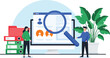 © NURUL - Human Resources team searching for new employee profiles online with a large magnifying glass, symbolizing recruitment and talent scouting
