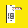 © Erlin - Vector illustration of a password lock screen interface for mobile phones, cell phones, and smartphones, featuring number buttons and a PIN code for phone security. Authentication code, technology.
