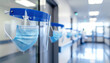 © MP-AI - Face shield surgical mask medical mask hospital corridor healthcare equipment pandemic preparedness infection control sterile hallway safety gear