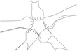 © Simple Line - Single line drawing shows multiple fists joined in a star formation, symbolizing strength, resistance, and solidarity for Race Unity Day. A concept of equality and justice.