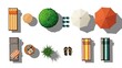 © Creative Pixel - Top-down view illustration of summer leisure objects including chairs and umbrellas isolated on white background