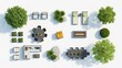 © Creative Pixel - A top-down view of modern outdoor furniture pieces and landscape elements for patio design isolated on white background