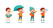 © Colorfuel Studio - Happy children enjoying summer autumn winter and spring seasons with cheerful playful expressions