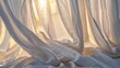 © Abstract - Morning light shines through soft, delicate, and crisp white curtains.