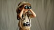 © Kage Dojo - A young child wearing a safari outfit uses binoculars and holds a camera, exploring and observing the world with curiosity.