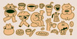 © venimo - Vector set of sketchy doodle badges and sticker for specialty coffee shop and bakery, cafe concept, cartoon mascots and characters